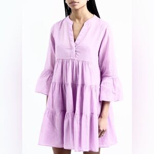 Devotion TWINS Lavender Purple Ella Tiered 3/4 Sleeve Boho Mini Dress